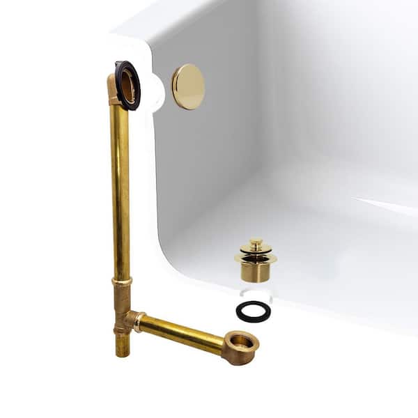 22 in. Brass Lift & Turn Bath Waste & Overflow Assembly with Illusionary No-Hole Faceplate, Polished Brass