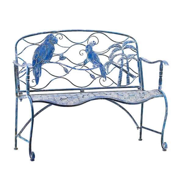 Zaer Ltd. International Honolulu 43.31 in. W 2-Person Coastal Blue Metal Outdoor Bench