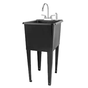 17.75 in. x 23.25 in. Thermoplastic Freestanding Space Saver Utility Sink in Black - Chrome Faucet, Side Sprayer