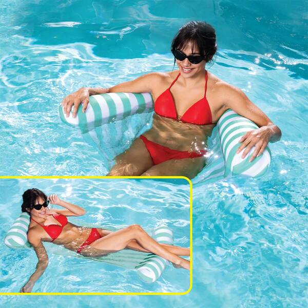 Teal Inflatable Striped Hammock Pool Float