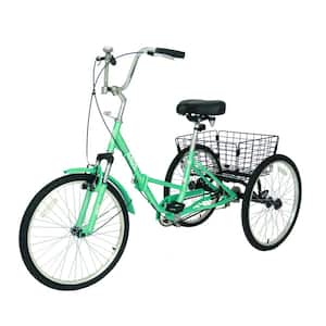 Cyan Green Adult Folding Tricycle Installation Tools with Low Step-Through, Large Basket, for Adults, Women, Men