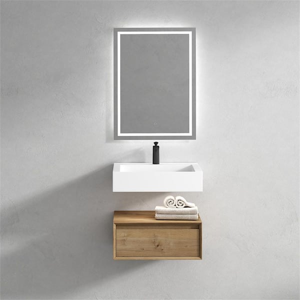 BV Better Vanity Alysa 24 in. W. x 20 in. D x 23 in. H Single Sink Floating Bath Vanity in White Oak with White Acrylic Top