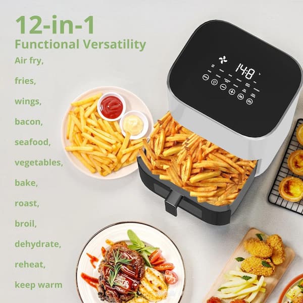 6 Qt. White Beige Air Fryer with Roast, Reheat, Dehydrate, Bake, Steam, and More, 400°F Max