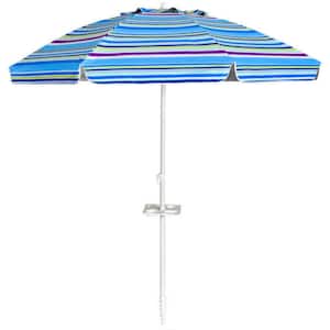 7.2 ft. Steel Portable Outdoor Beach Umbrella in Blue with Sand Anchor and Tilt Mechanism