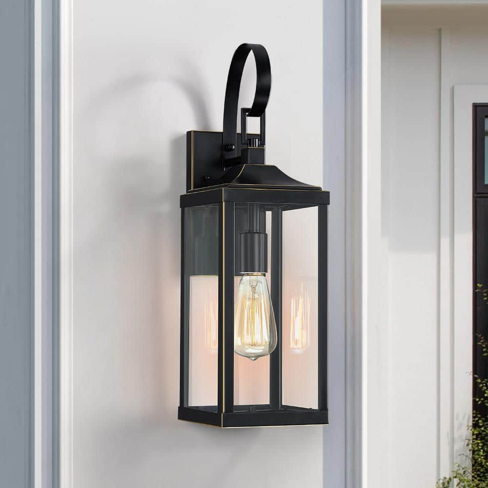 TRUE FINE Jefferson 2-Light 25.7 in. Black Large Outdoor Wall Lantern  Sconce Light TD40021OT - The Home Depot