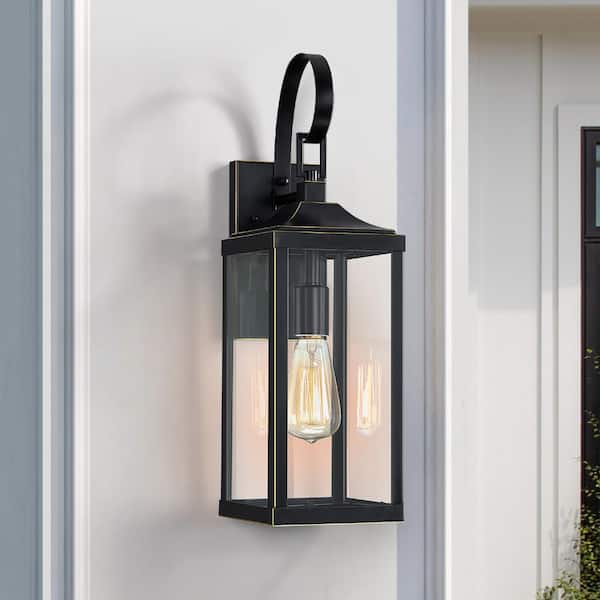 TRUE FINE Jefferson 19.3 in. 1-Light Large Black Hardwired Outdoor Wall Lantern Sconce