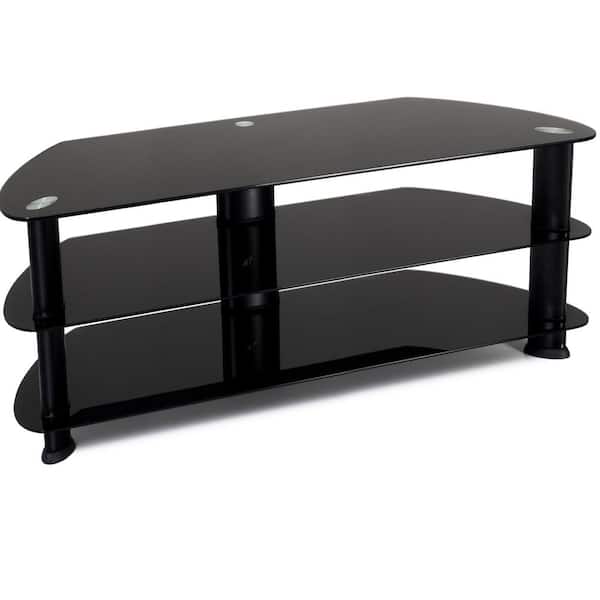 CorLiving Laguna 55 in. Satin Black Metal TV Stand Fits TVs Up to 60 in. with Cable Management