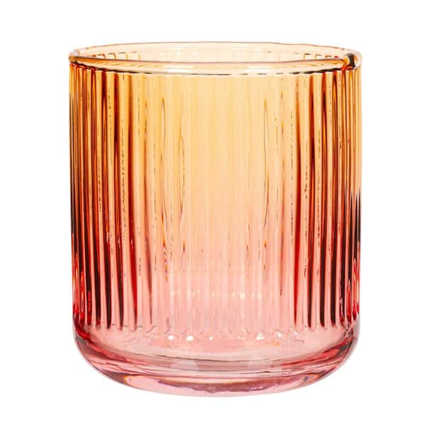 12 oz. Amber Color and Pink Ombre Glass Ribbed Drinking Glass