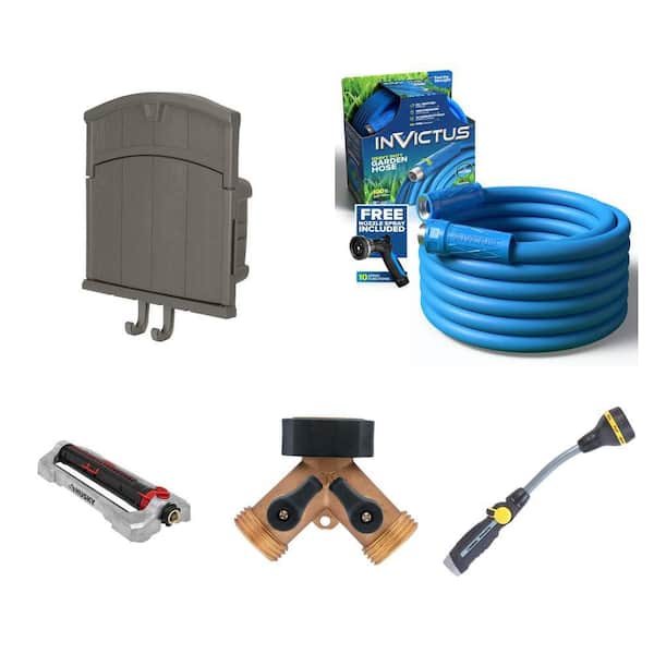 150 ft. Farmington Hose Cabinet, 5/8 in. x 100 ft. Hose, 4500 sq. ft. Sprinkler, Faucet Adapter and Watering Wand Combo