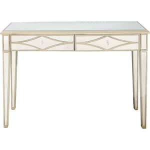 Huxley 48 in. Champagne Rectangle Mirrored Glass Console Table with Drawers