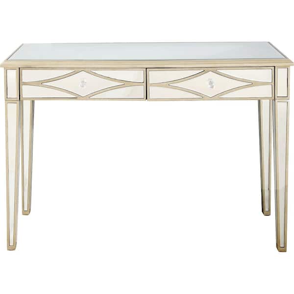Camden Isle Huxley 48 in. Champagne Rectangle Mirrored Glass Console Table with Drawers
