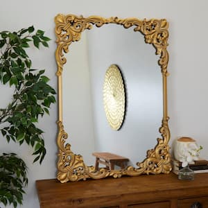 41 in. x 30 in. Carved Acanthus Rectangle Framed Gold Floral Wall Mirror
