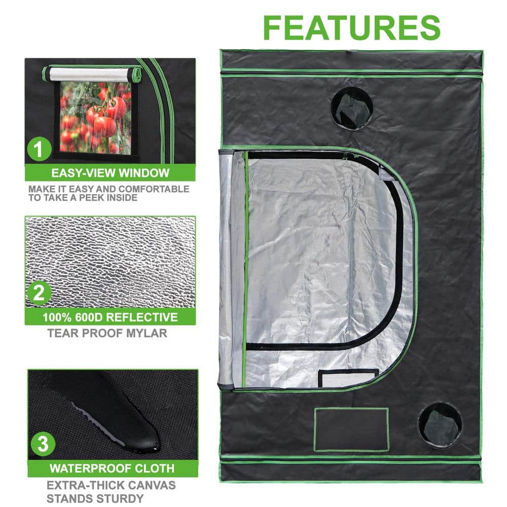 4 ft x 4 ft Green Hydroponic Grow Tent with Observation Window