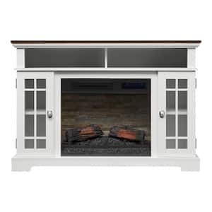 Canteridge 47 in. W Freestanding Media Console Electric Fireplace TV Stand in White with Brown Top
