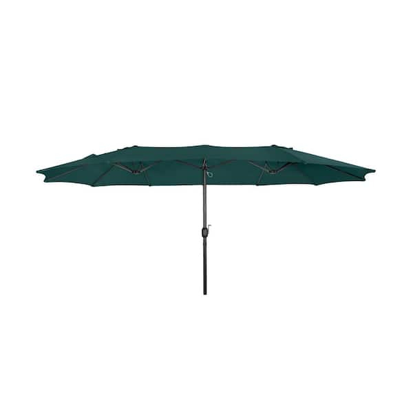 Bali Outdoor Double Sided 15 ft. x 9 ft. Rectangular Twin Market Patio Umbrella with Crank in Dark Green