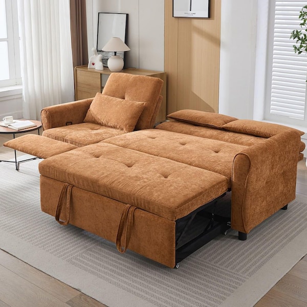 Luxury Collection 2-in-1 82 in. Flared Arm Chenille Modern Rectangle Recling Sofa in Orange with USB Ports