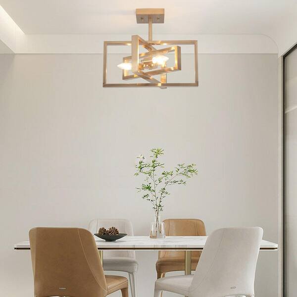 ADSENSTY 15.8 in. 3-Light Brass Farmhouse Rectangle Semi Flush
