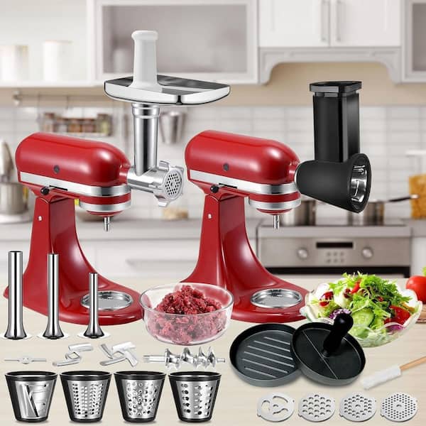 Aluminum Alloy Stainless Steel Meat Grinder and Cheese Grater Attachment Kit with 4 Plates 3 Tubes 4 Shredder 2 Set
