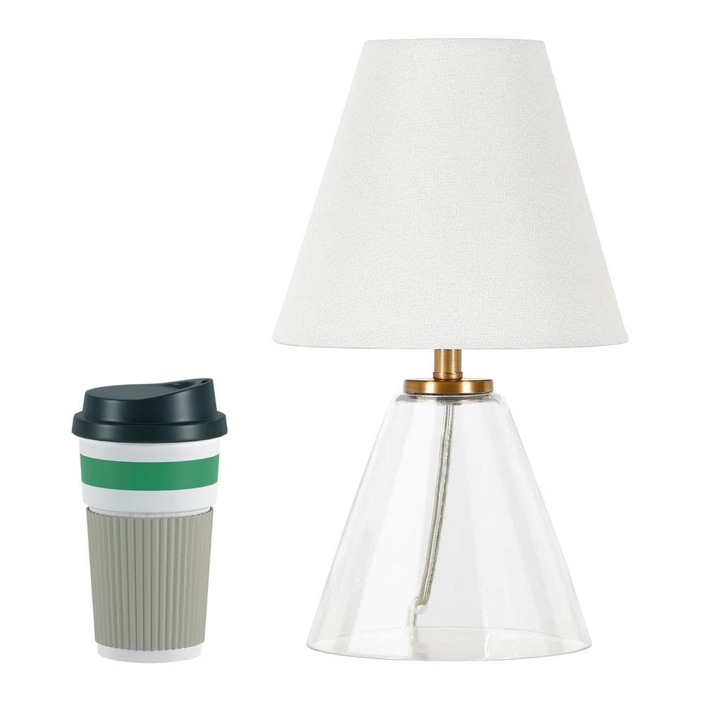 Clear Glass Nightstand Lamp with White Linen Shade