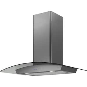 Ravenna 36 in. 600 CFM Wall Mount Range Hood with LED Light in Black Stainless Steel with Gray Glass Canopy