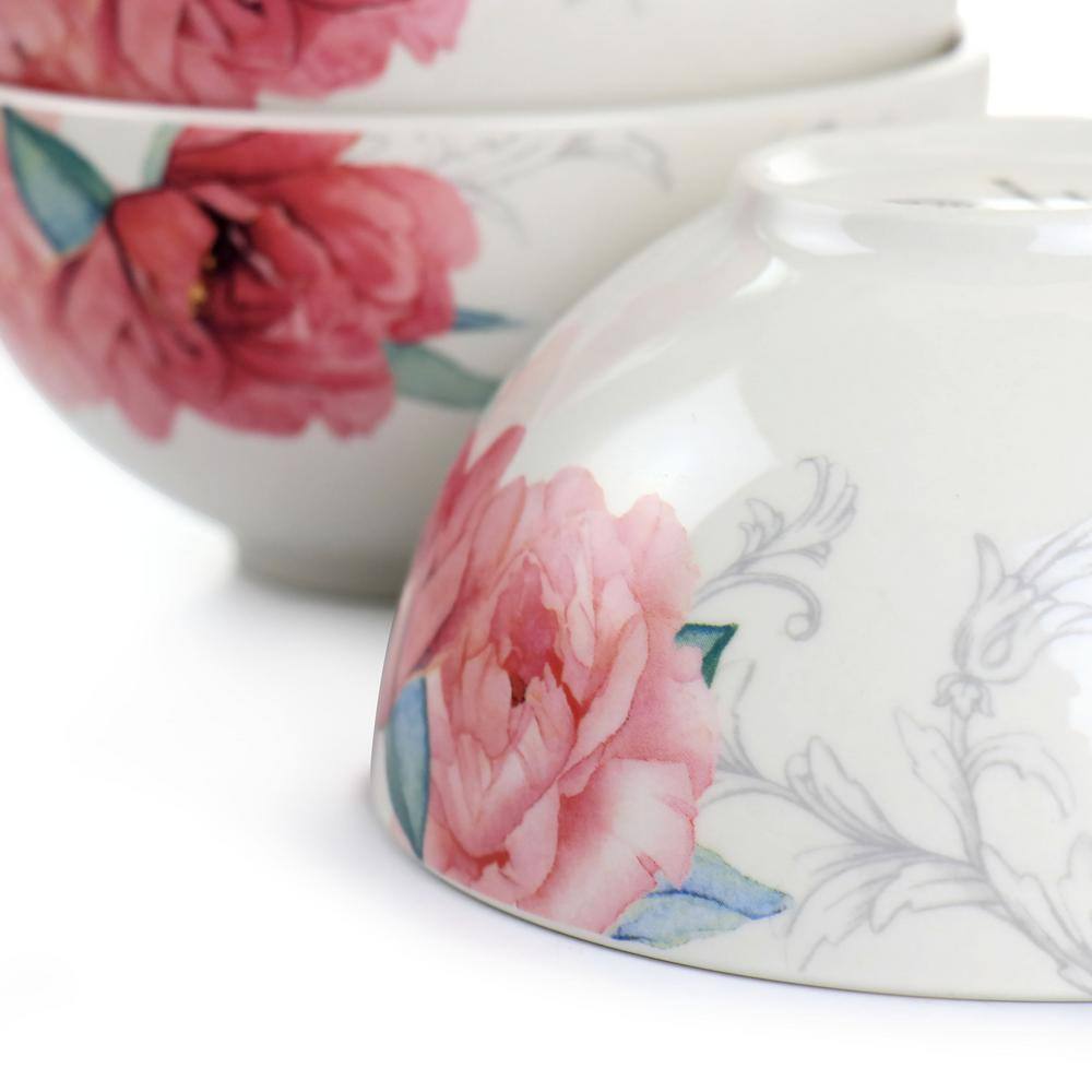 Floral Ceramic 6-Piece Microwave Safe Cereal Bowl Set