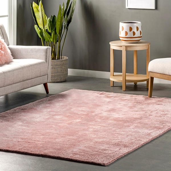 Loni Machine Washable Pink Doormat 3 ft. x 5 ft. Solid Shag Area Rug
