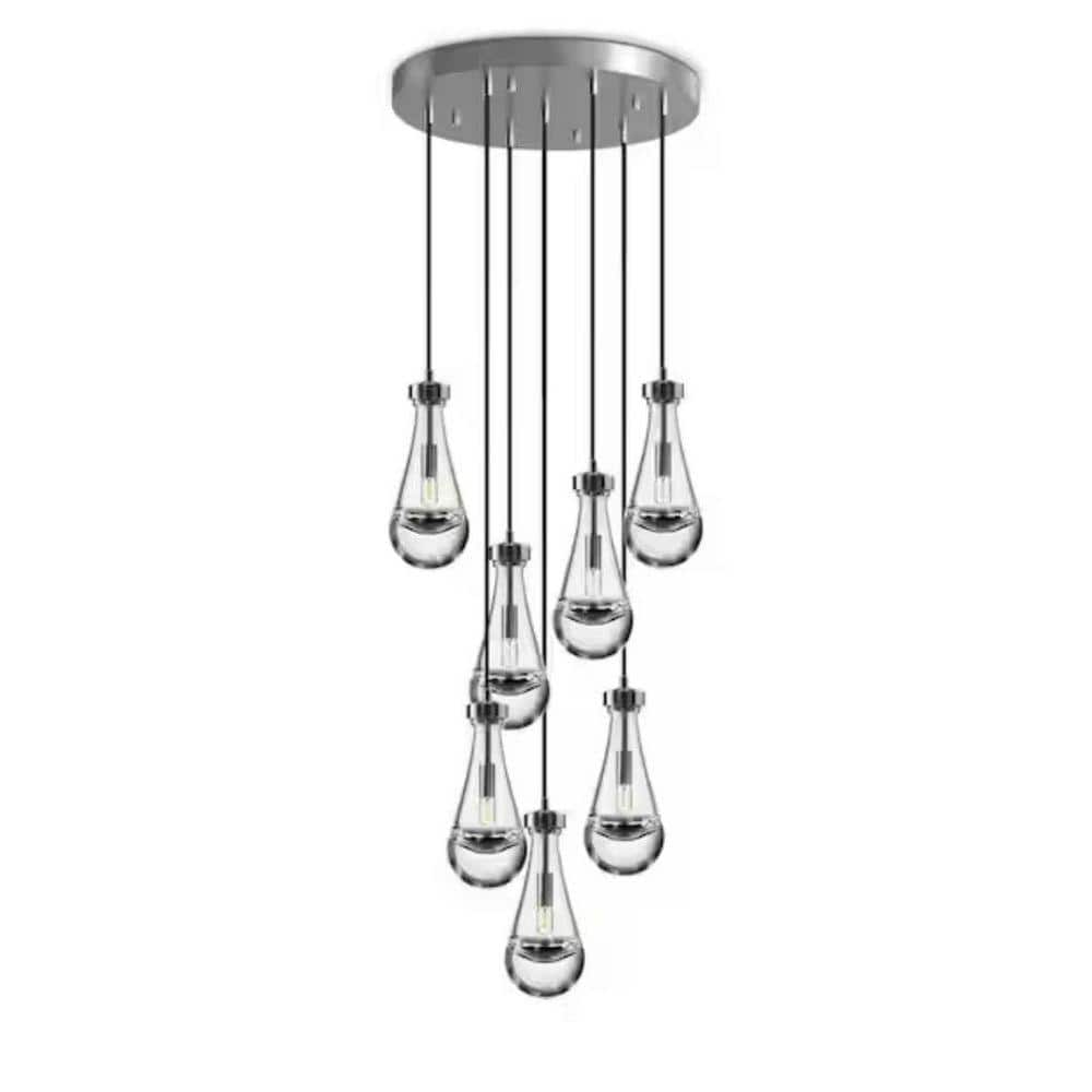 Farmhouse Chandelier 100 in. H 7-Lights Raindrop Nickel Chandelier for Staircase, Foyer, Living Room, Bulb Included price history on PriceWatchPro