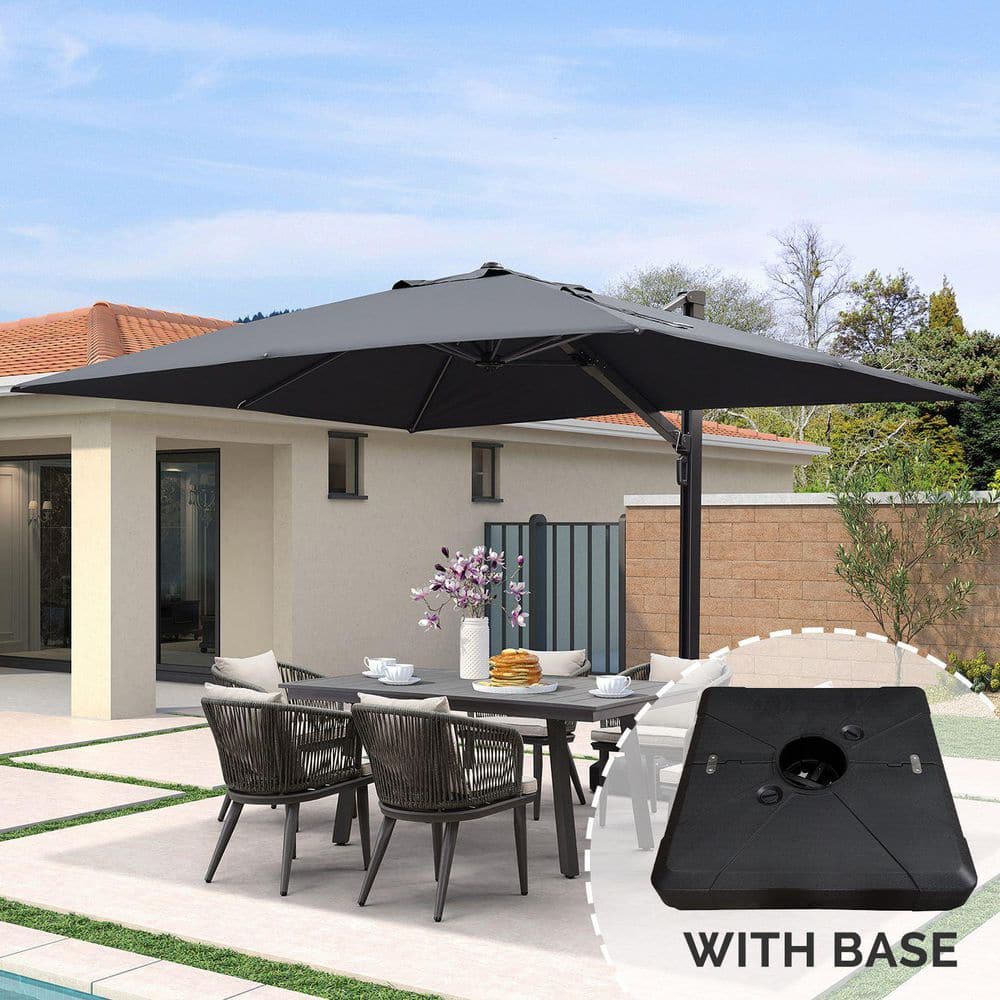 Large Gray Aluminum Cantilever Patio Umbrella with Crank Lift