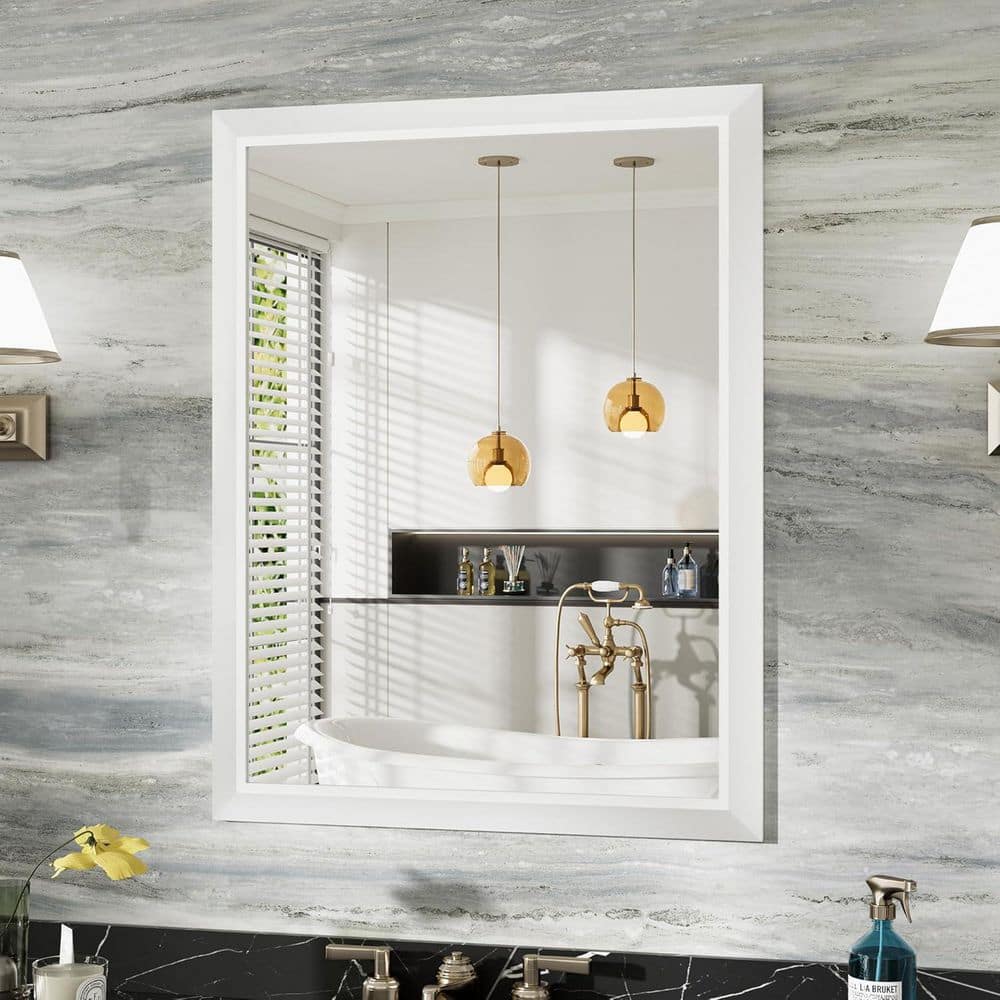 28 in. W x 36 in. H Rectangular Framed French Cleat Wall Mounted Tempered Glass Bathroom Vanity Mirror in White price history on PriceWatchPro