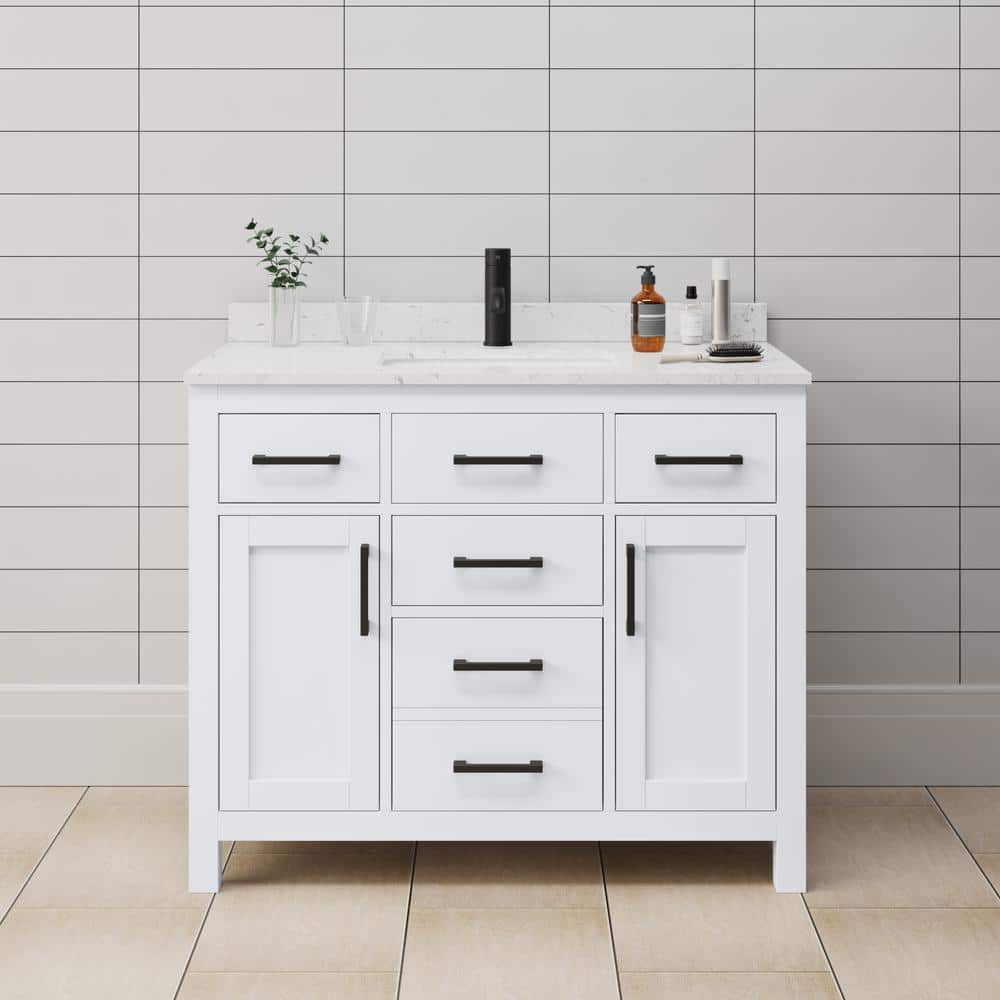 Beckett 42" White Vanity with Carrara Marble Top and Matte Black Trim