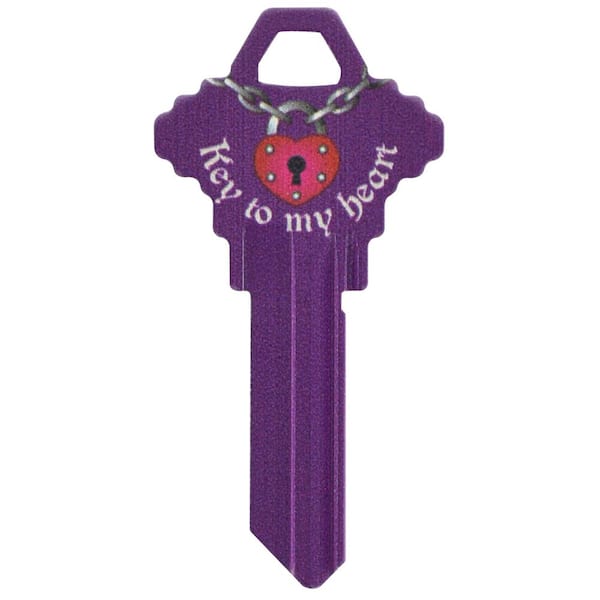 Schlage Brass House and Entry Key Blank Key to My Heart Design