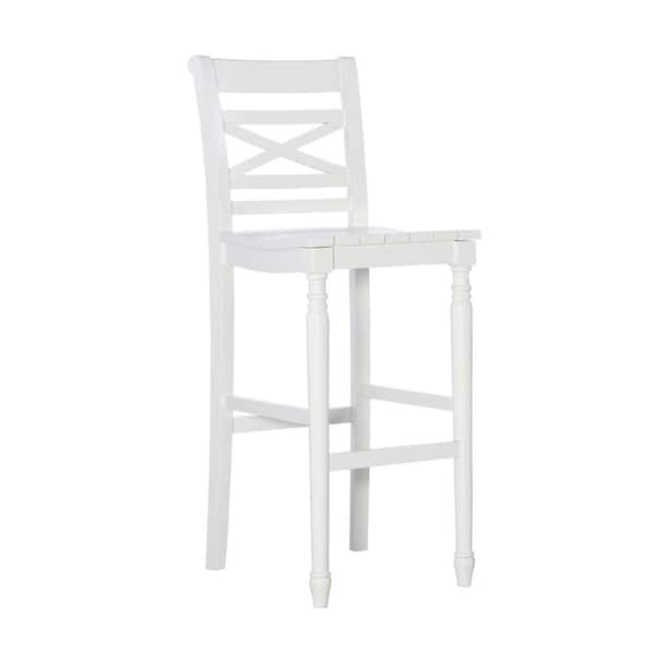 Powell Company Primark White Barstool with Plank Style Seat and Tall Back