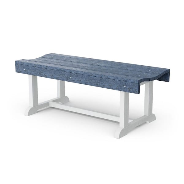 Heritage 42 in. Patriot Blue and White HDPE Plastic Outdoor Patio Backless Bench