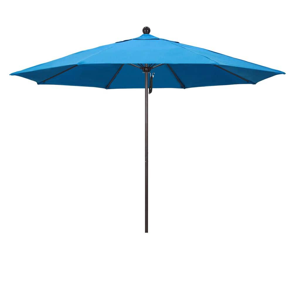 11 ft. Bronze Aluminum Market Patio Umbrella with Fiberglass Ribs Pulley Lift in Canvas Cyan Sunbrella price history on PriceWatchPro