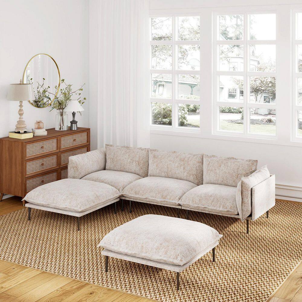 Lawson 111 in. Tapered Arm Velvet Sectional Sofa, U-shaped Modular Couch with 2 Ottomans for Living Room in Tannish price history on PriceWatchPro