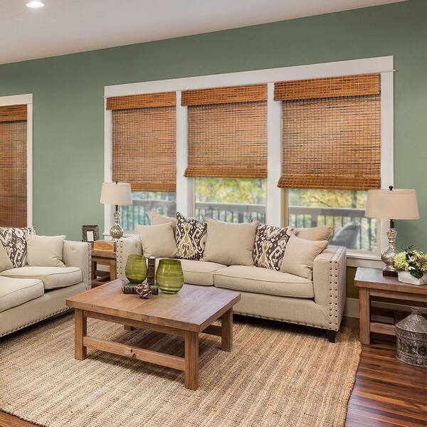 Chicology Cut-to-Size Belmon Antique Brown Cordless Light Filtering Bamboo Roman Shade 66.5 in. W x 72 in. L