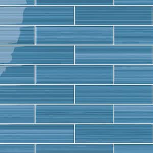 Hand Painted Rectangular 3 in. x 12 in. Astoria Blue 60 Glass tile (10 sq. ft./per Case)