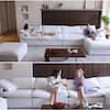 Magic Home 118 in. Square Arm 4-Piece Linen L-Shaped Sectional Sofa Cloud Couch in White with Ottoman MH-121WE-S3+OT