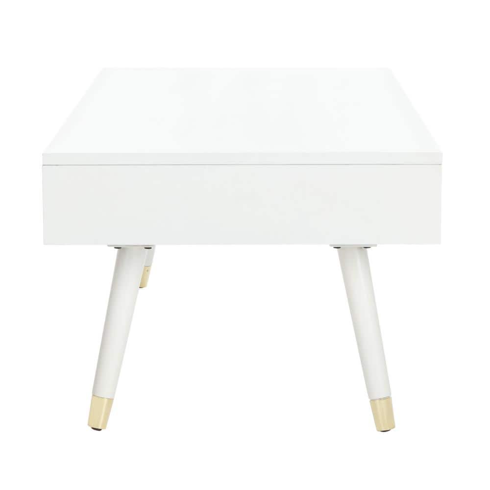 Transitional Gold & White Rectangular Coffee Table with Storage