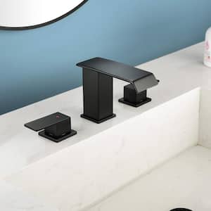 Ana 8 in. Widespread Double Handle Bathroom Faucet with Drain Kit Included in Matte Black