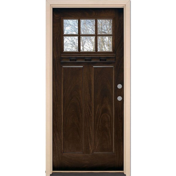 Feather River Doors 35.5 in. x 81.625 in. 6 Lite Craftsman Stained Chestnut Mahogany Left-Hand Inswing Fiberglass Prehung Front Door