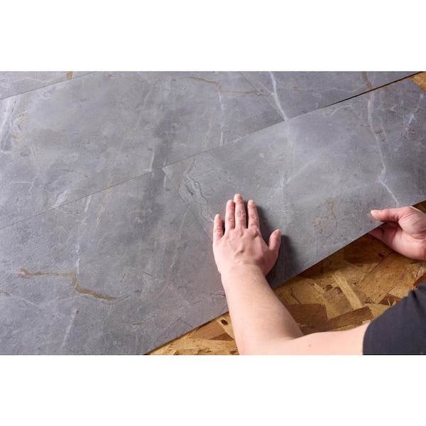 TrafficMaster Grey Marble 3 MIL x 24 in. W x 12 in. L Peel and