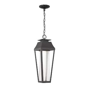 Brookline 7.25 in. W x 21.75 in. H 1-Light Matte Black LED Outdoor Pendant Light with Clear Seeded Glass Shade