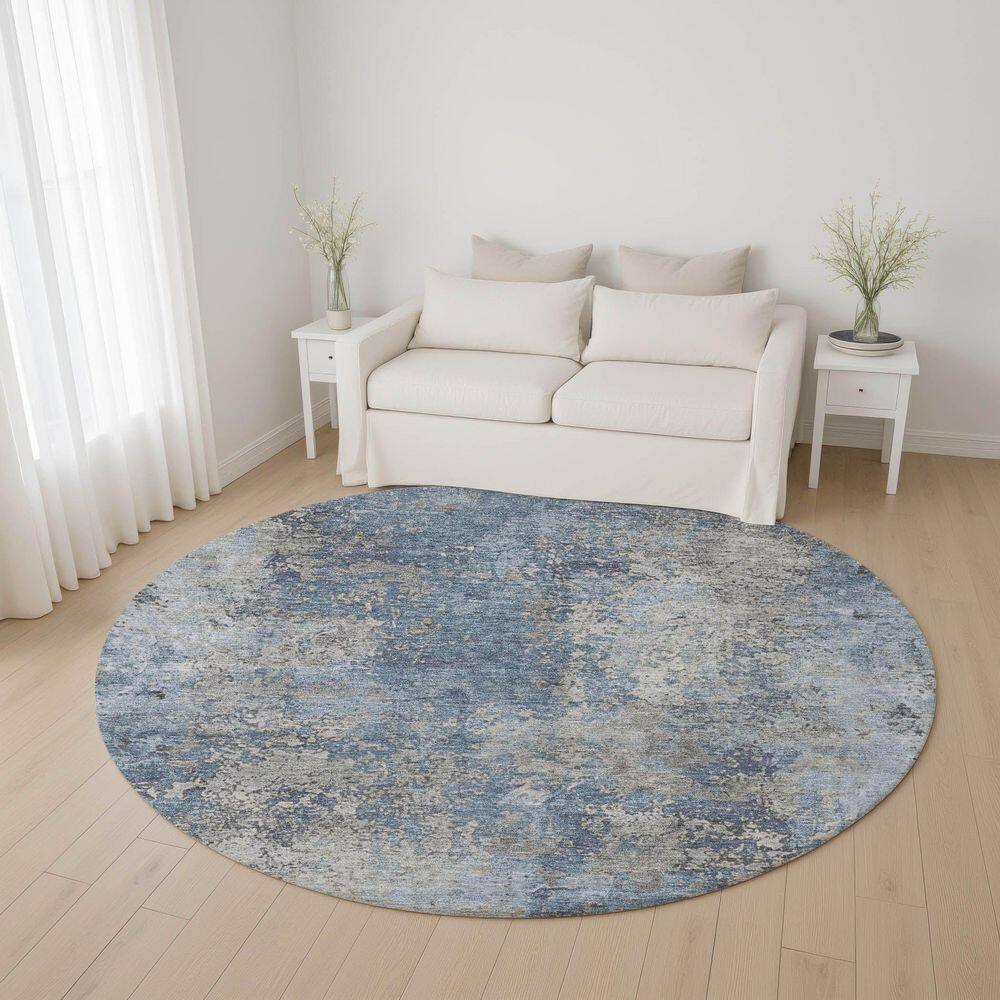 Mayfield Premium Machine Washable Abstract AMF1789 Denim 8 ft. x 8 ft. Round Rug price history on PriceWatchPro