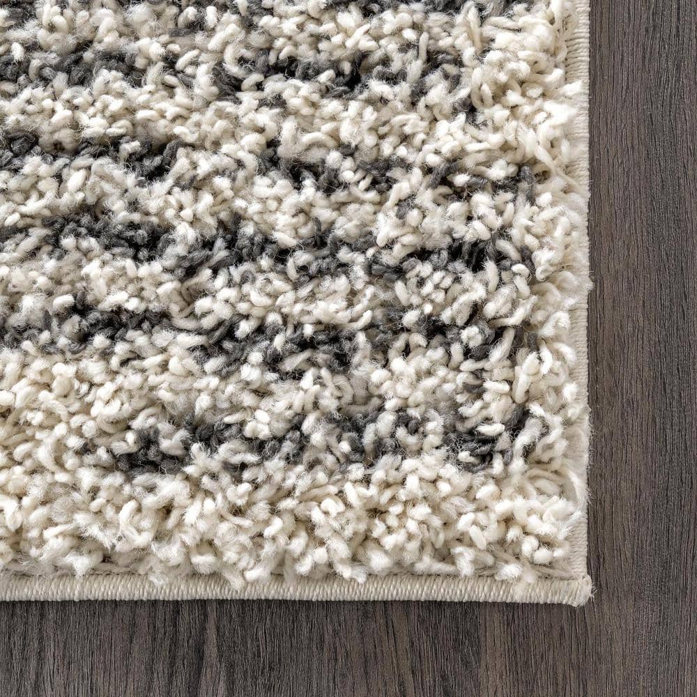 Scarlette Off-White and Charcoal Diamond Shag Runner Rug