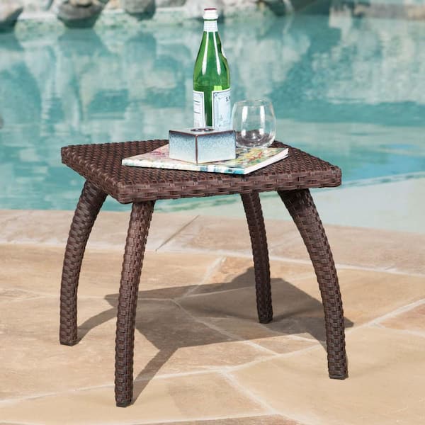 Unbranded Wicker Outdoor Side Table Patio Small Side Table Portable Outdoor and Indoor End Table for Garden Balcony Yard, Brown