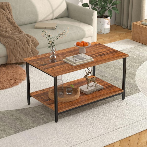 VECELO Modern Brown Rectangle Nesting Coffee Table Set with