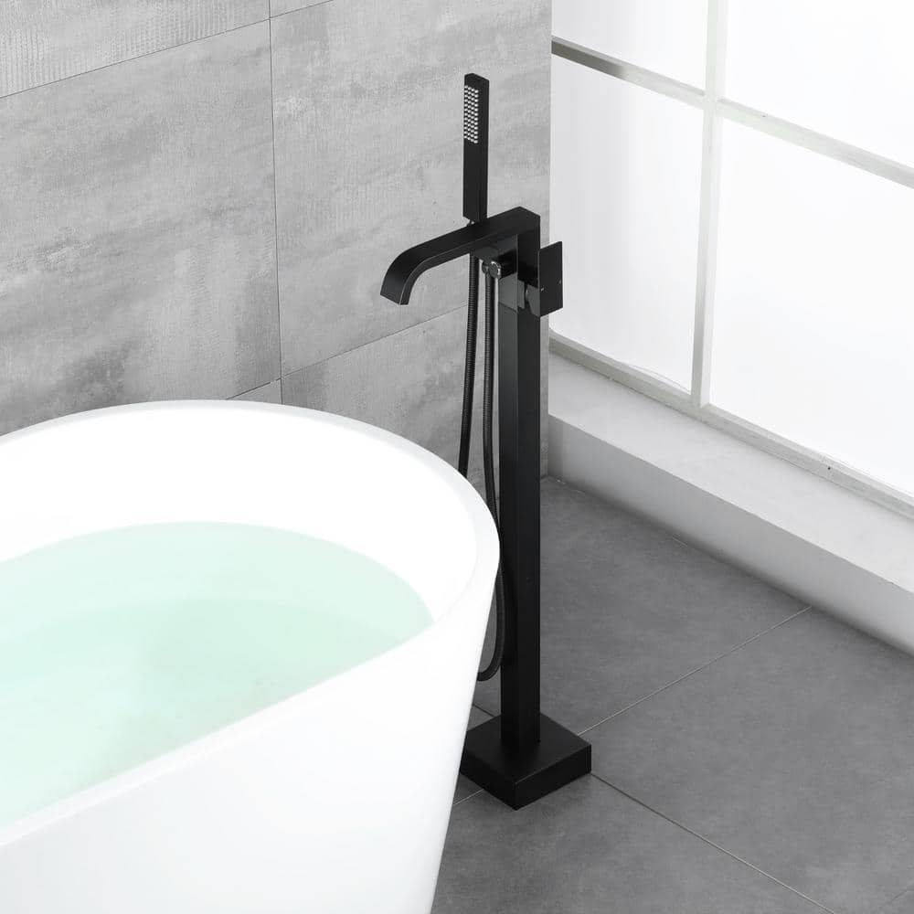 Matte Black Brass Floor-Mounted Freestanding Tub Filler