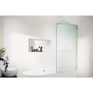 Aurora 30 in. W x 58.25 in. H Left-Hand Single Fixed Frameless Fluted Frosted Bath Panel Radius Shower Tub Door