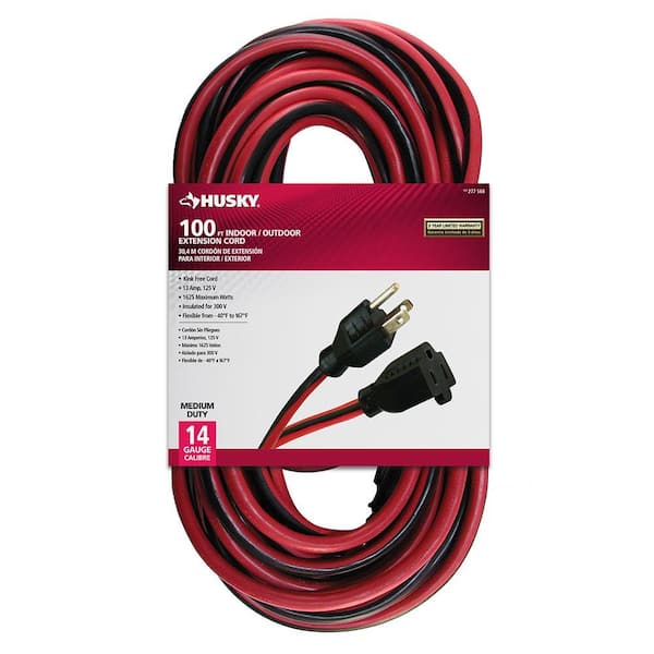 Photo 1 of 100 ft. 14/3 Indoor/Outdoor Extension Cord, Red and Black